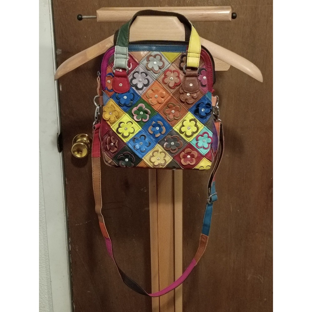 Vintage‎ Flower Patchwork Leather Women's Crossbody Handbag.